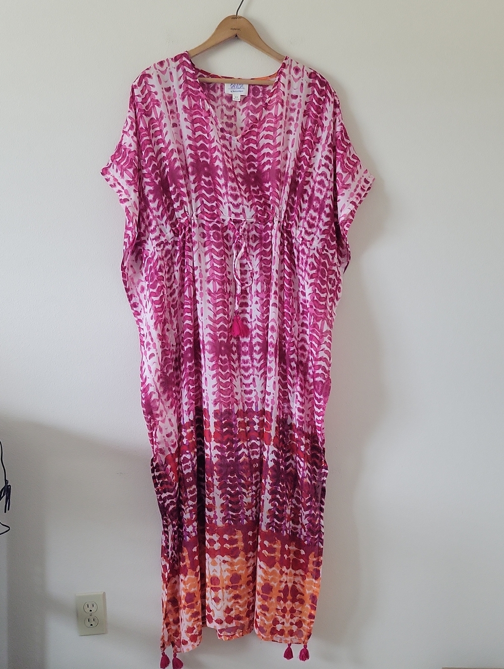 BeachLunchLounge Pink Tie Dye Swim Coverup Kaftan Maxi Dress Size Small